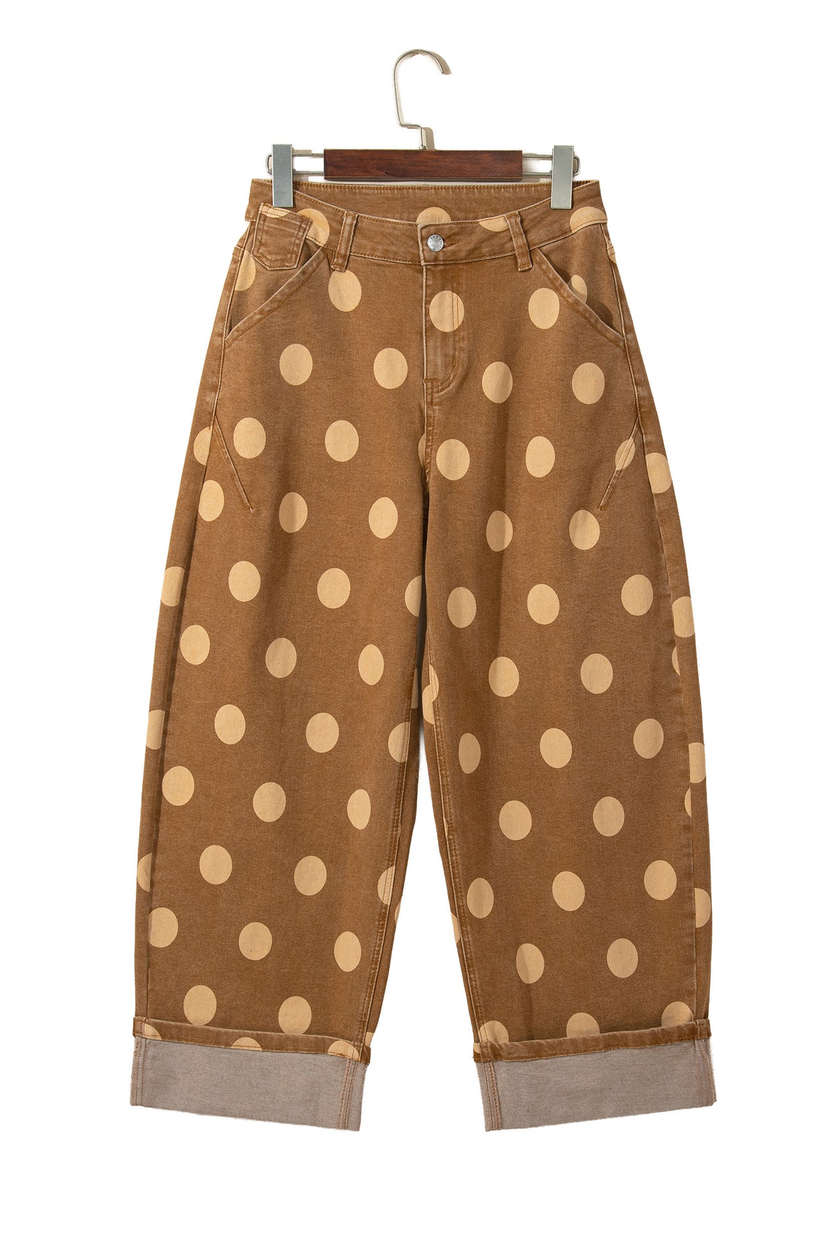 Women's Polka Dot Cuffed Wide Leg Jeans