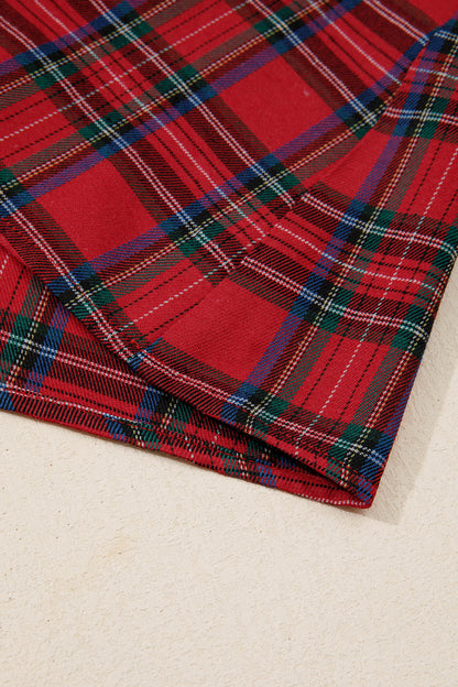Red Tartan Plaid Puff Sleeve Smocked Waist Christmas Dress