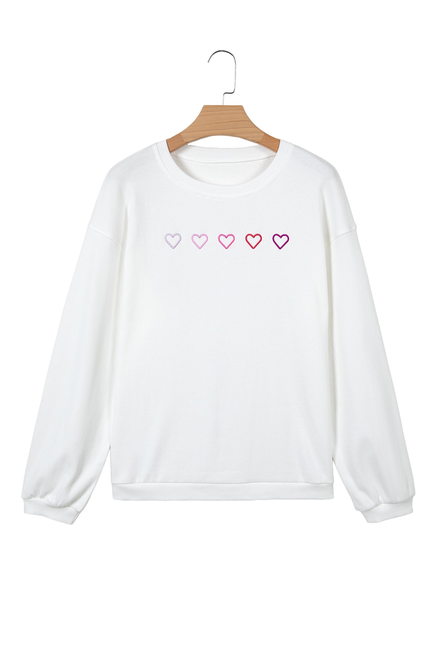 Pink XOXO Heart Embroidered Ribbed Knit Valentines Sweatshirt