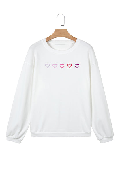 Pink XOXO Heart Embroidered Ribbed Knit Valentines Sweatshirt
