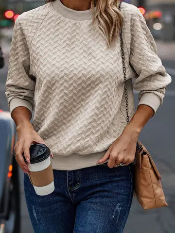Textured Raglan Sleeve Pullover Sweatshirt