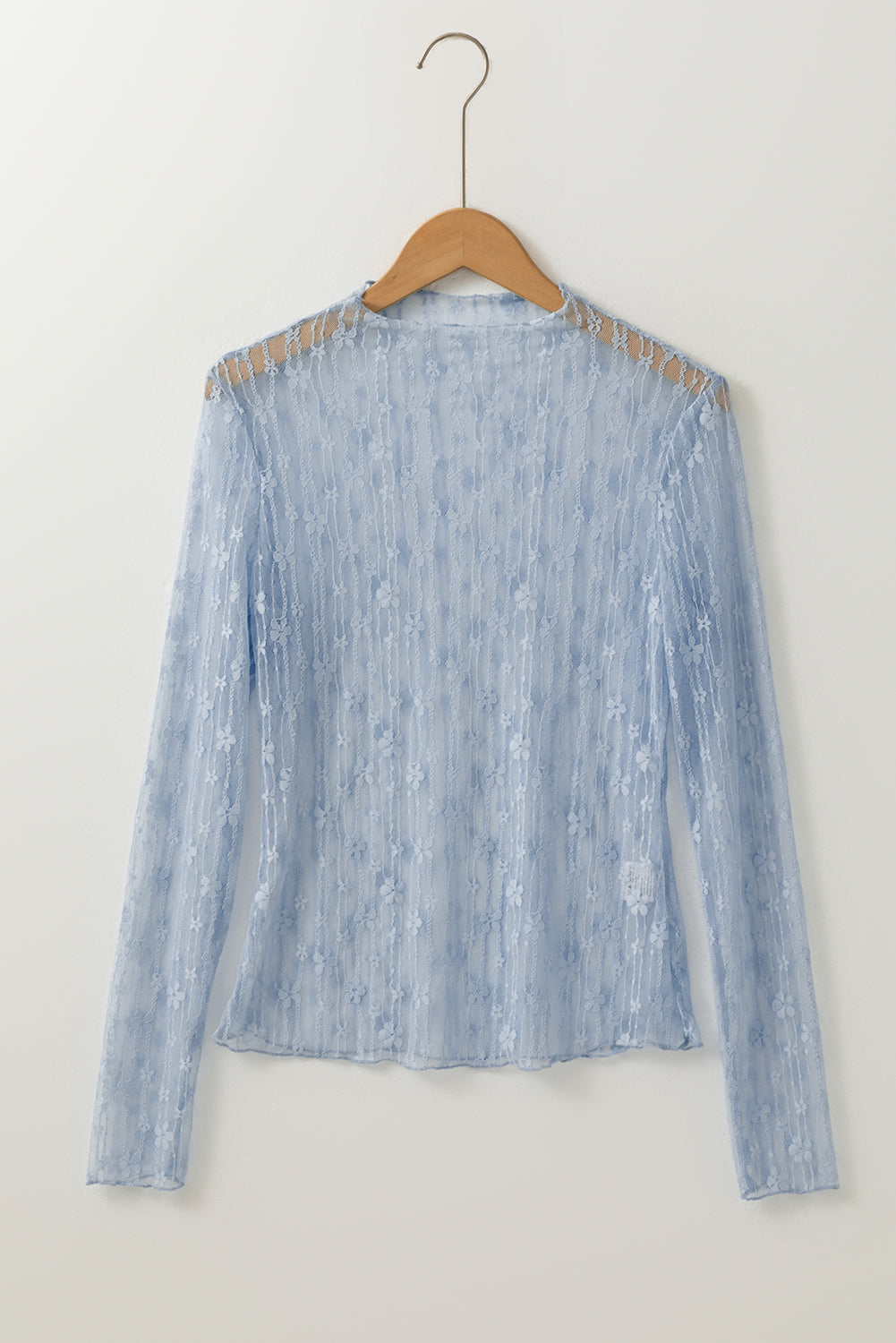 Ashleigh Blue Sheer Floral Lace Mock Neck Long Sleeve Top
