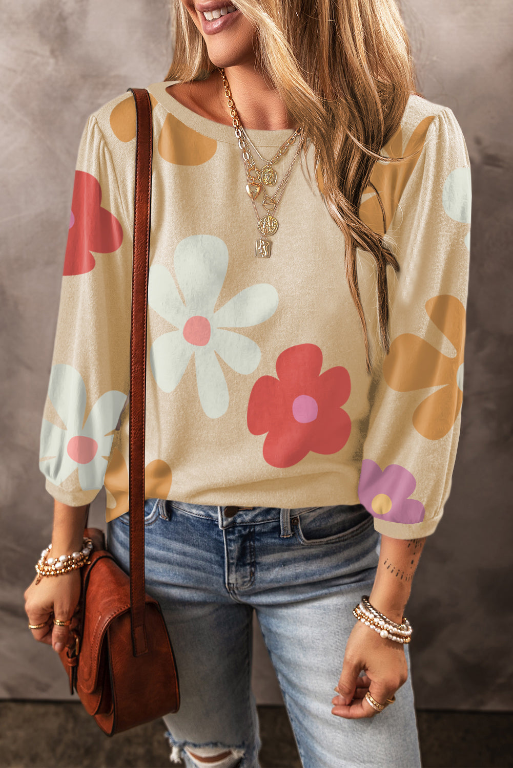 Rose Cute Flower Print Bracelet Sleeve Top