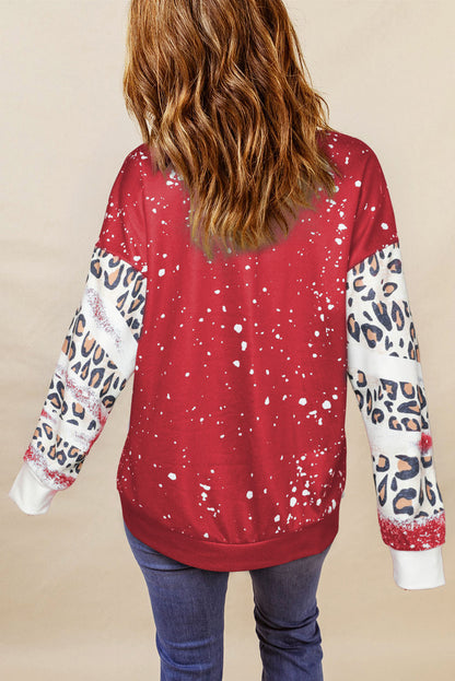 Black Tie Dye Leopard Drop Shoulder Crewneck Sweatshirt