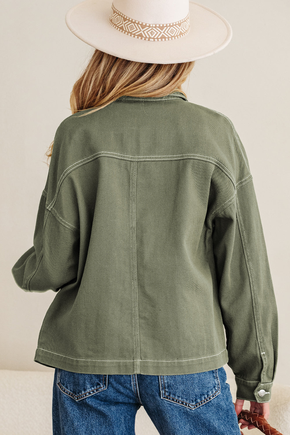 Contrast Stitch Patch Pocket Boyfriend Denim Jacket