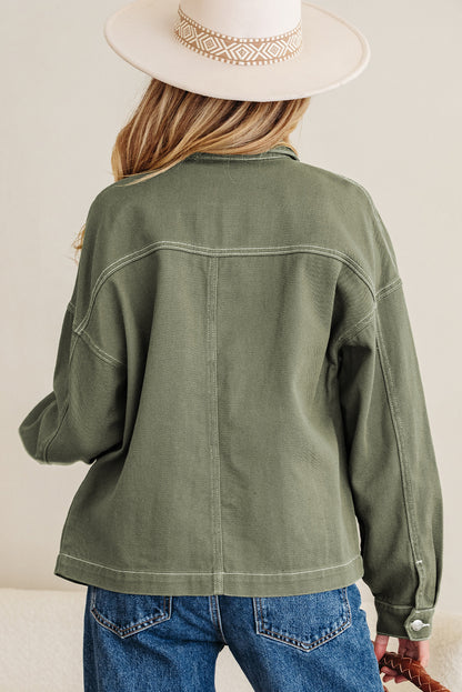 Contrast Stitch Patch Pocket Boyfriend Denim Jacket