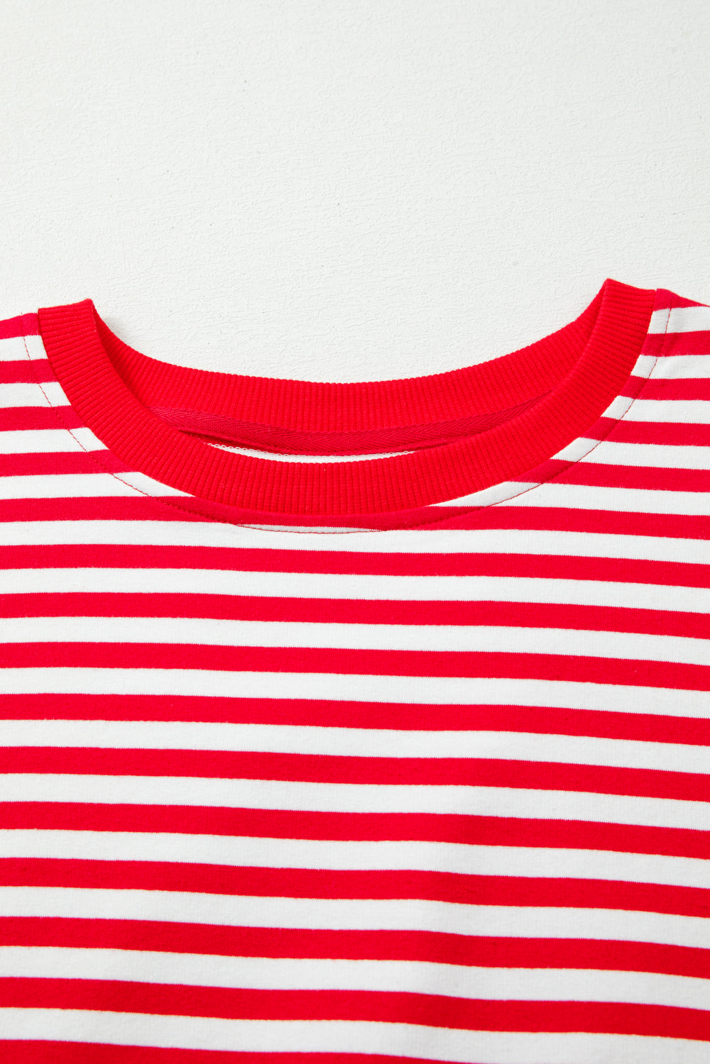 Red Stripe Oversized Pullover Exposed Seam Long Sleeve Top