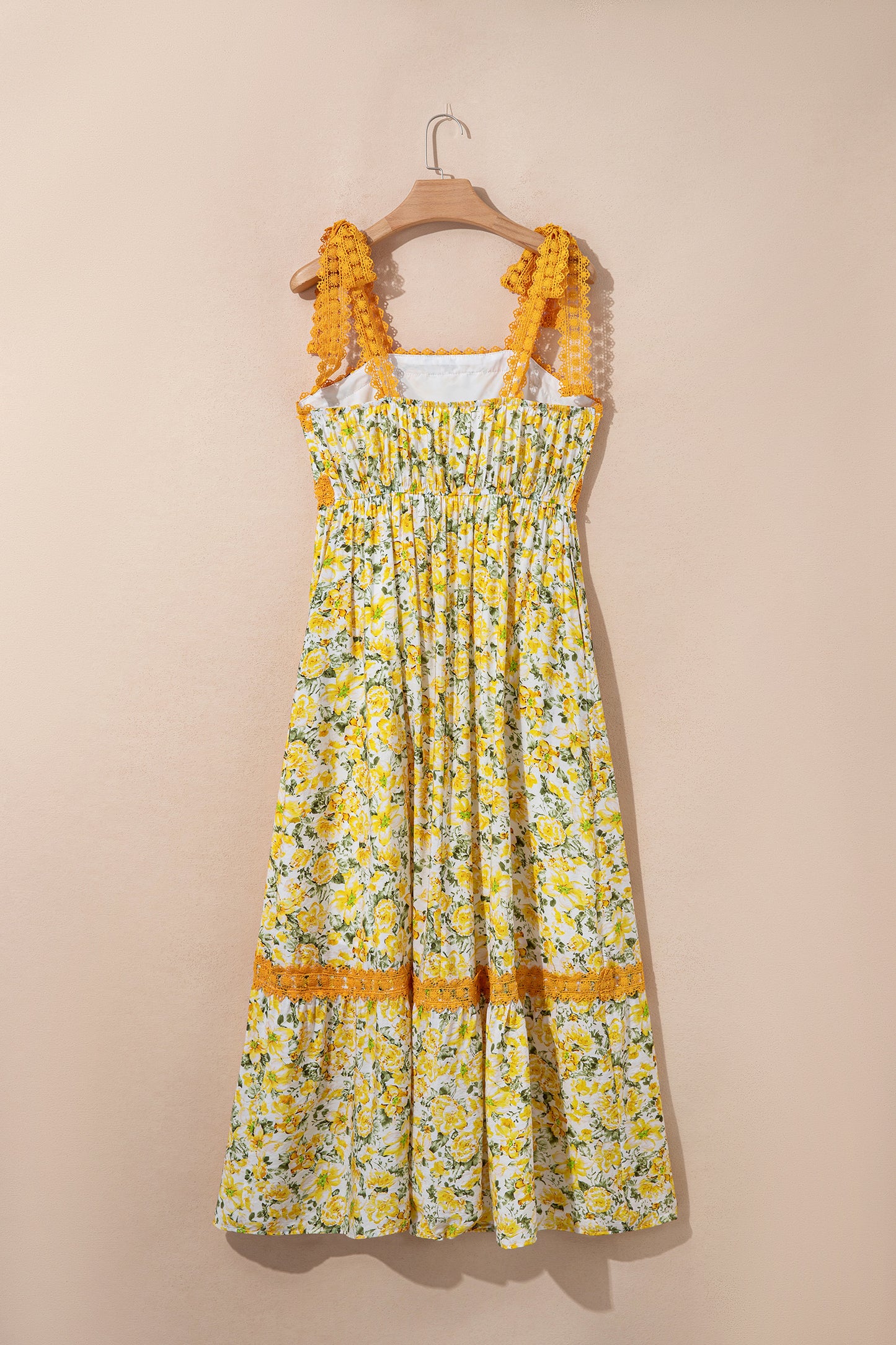 Pink Floral Lace Strap Empire Waist Maxi Dress