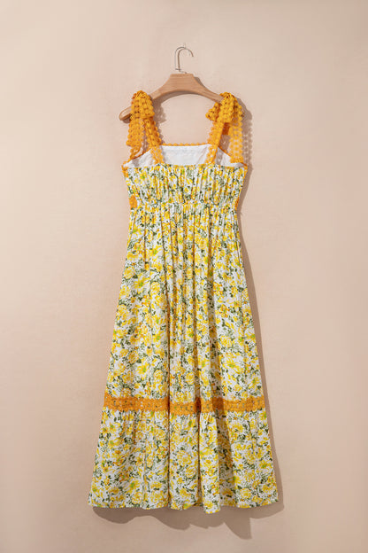 Pink Floral Lace Strap Empire Waist Maxi Dress