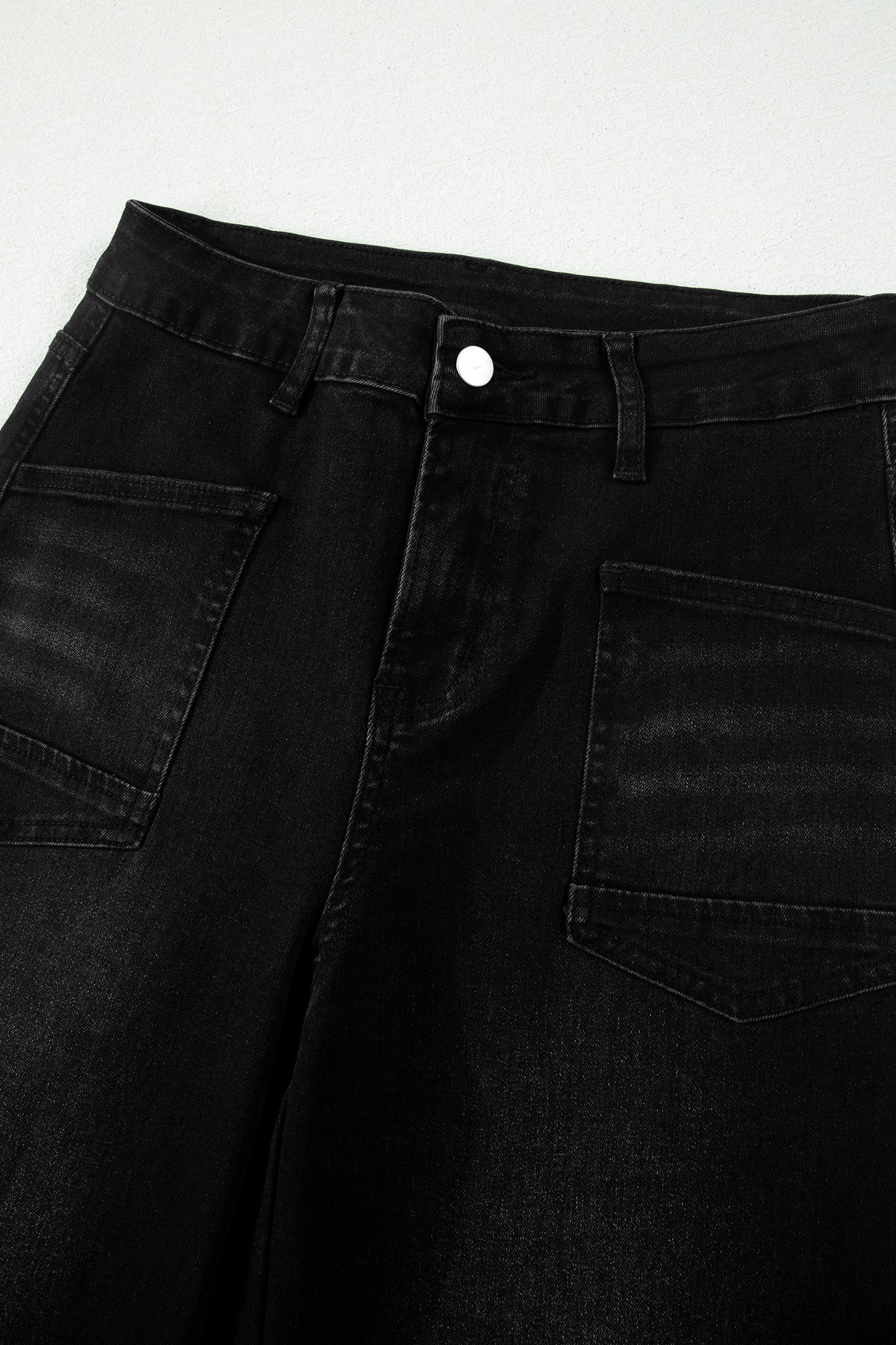 High Waisted Cropped Straight Leg Jeans Raw Hem Denim