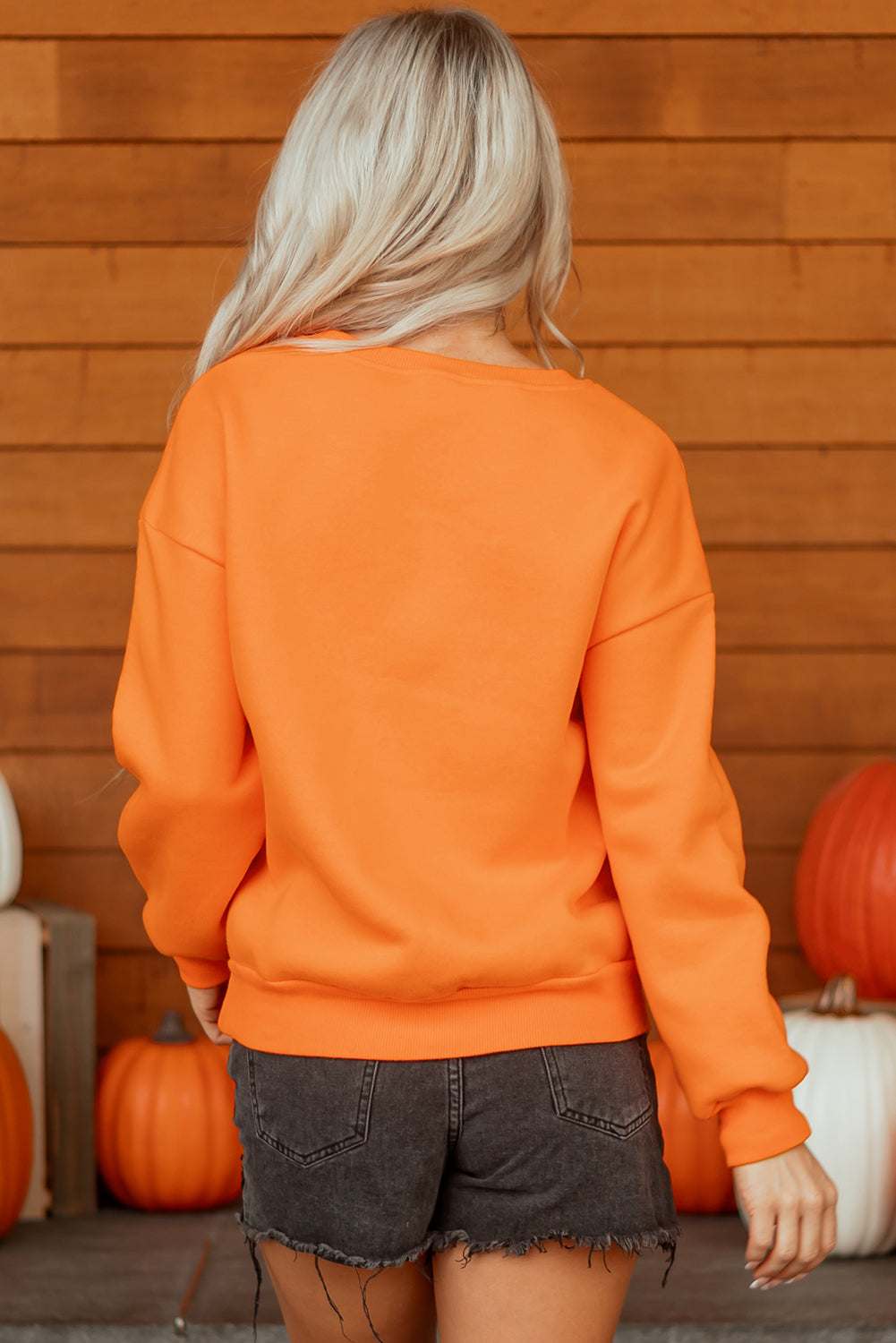 Sequin Skeleton Pumpkin Halloween Crewneck Sweatshirt