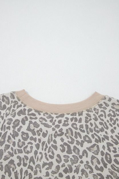 Leopard Print Long Sleeve Crew Neck Casual Sweatshirt