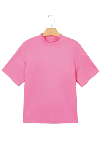 Dark Blue Oversized Mock Neck Tee Casual Relaxed Top