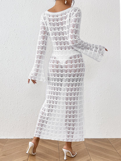 Boho Crochet Knit Maxi Dress Sheer Beach Cover Up Women