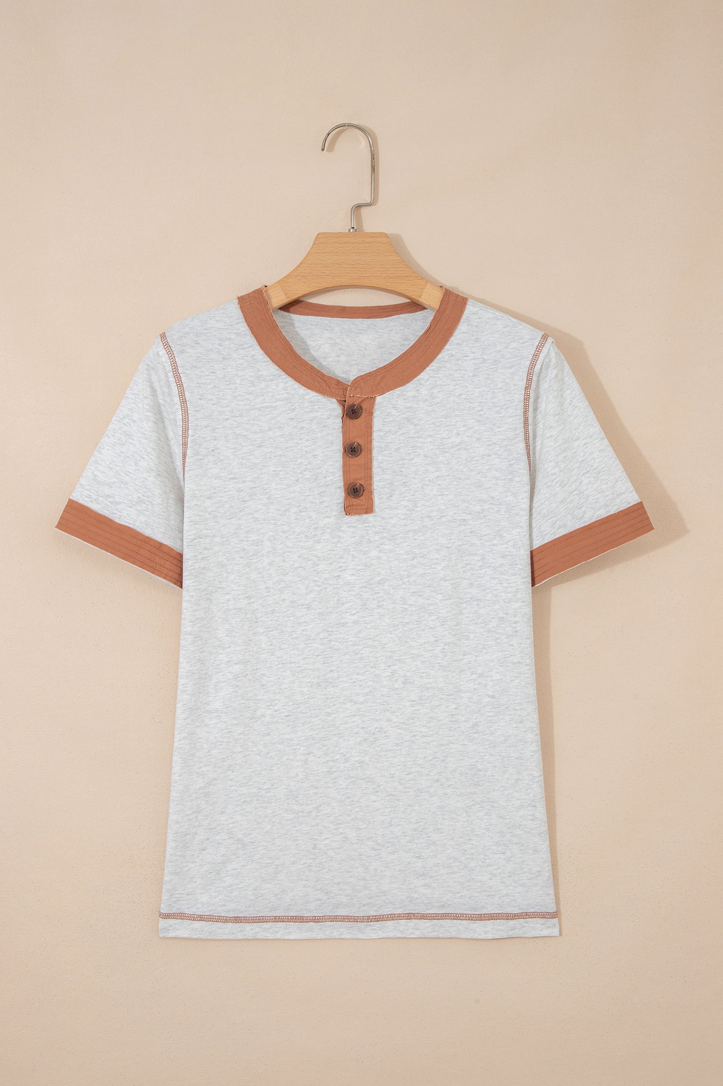 Short Sleeve Contrast Trim Button Henley Tee