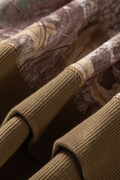 Camo Print Oversized Sweatshirt Colorblock Trim Pullover