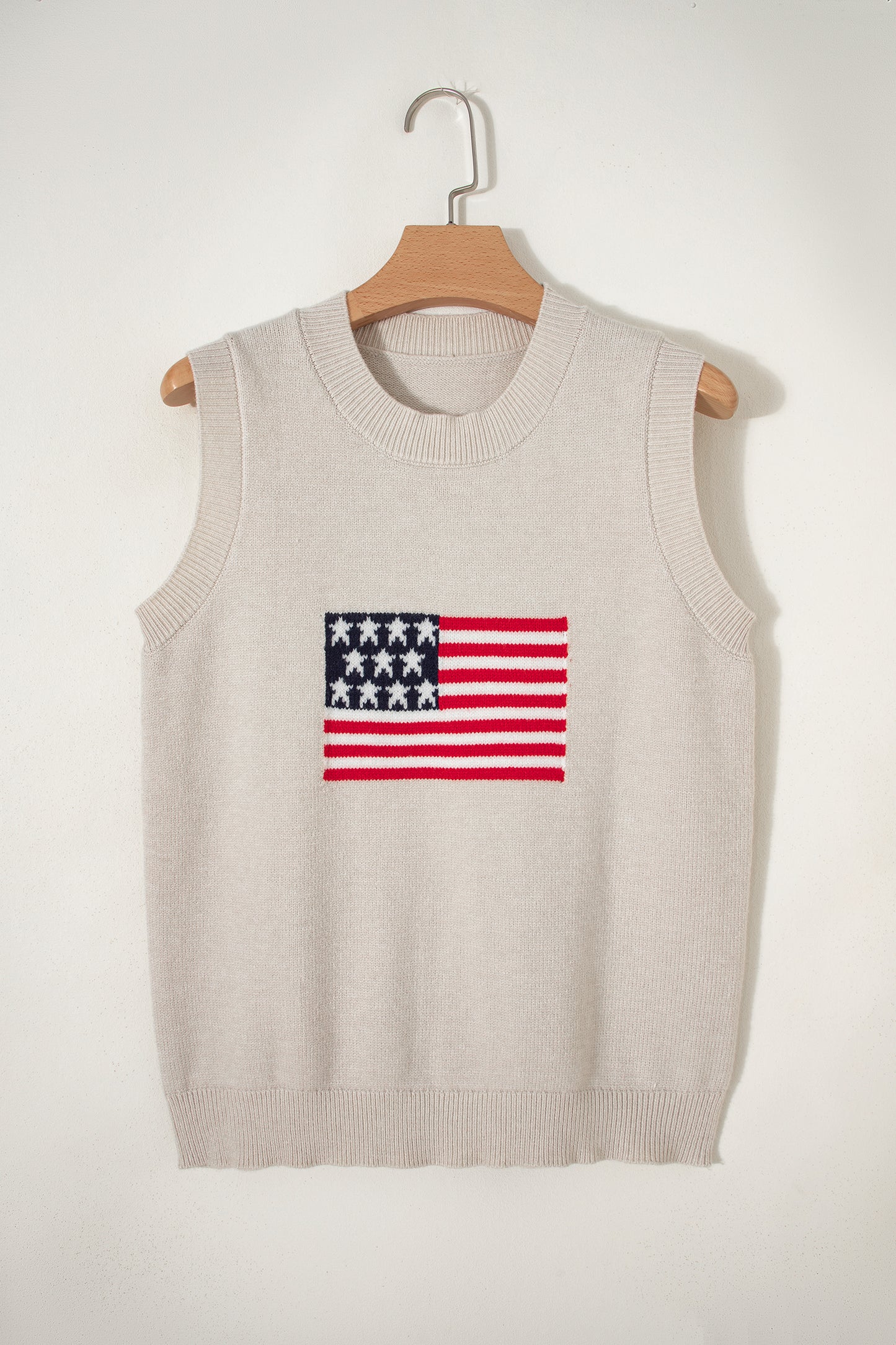 American Flag Knit Tank Independence Day Sleeveless Top