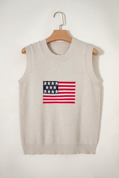 American Flag Knit Tank Independence Day Sleeveless Top