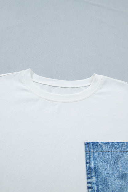 Pocket Tee Women Contrast Denim Pocket Casual T Shirt