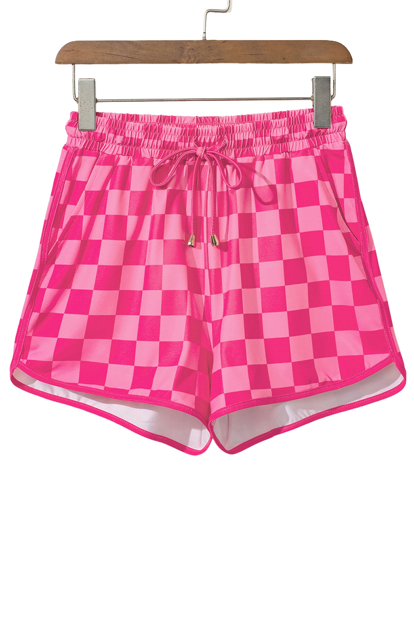 Rose Checkered Drawstring High Waist Casual Shorts