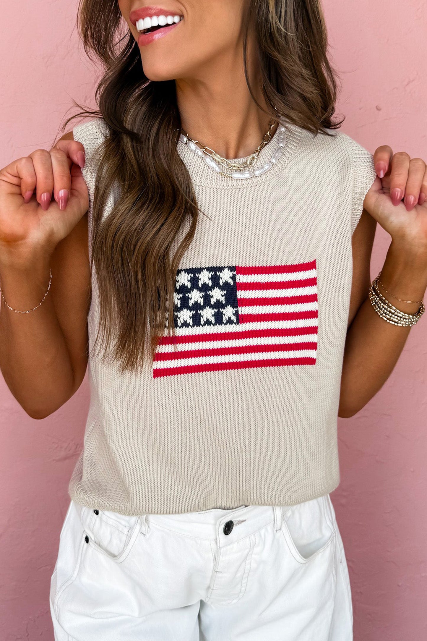 American Flag Knit Tank Top Patriotic Sweater Vest