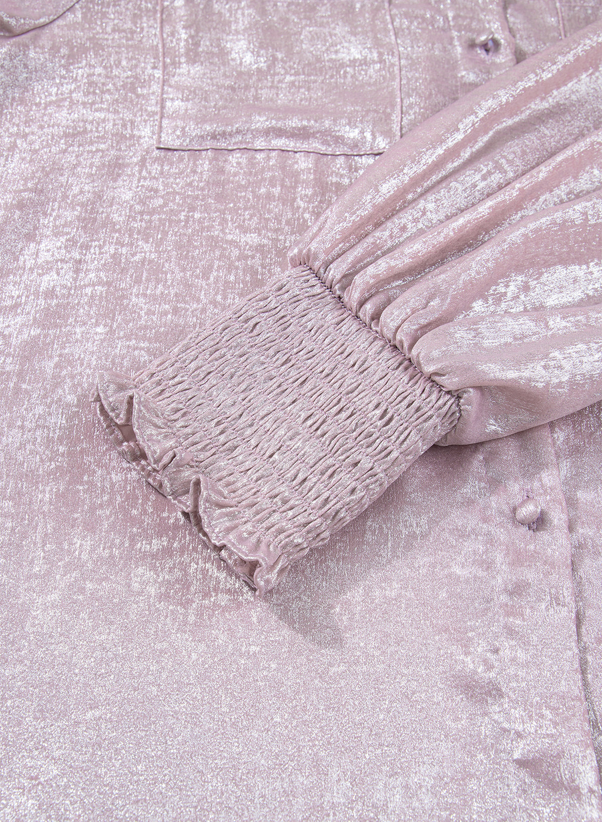 Delicacy Metallic Button Down Satin Blouse with Smocked Cuffs