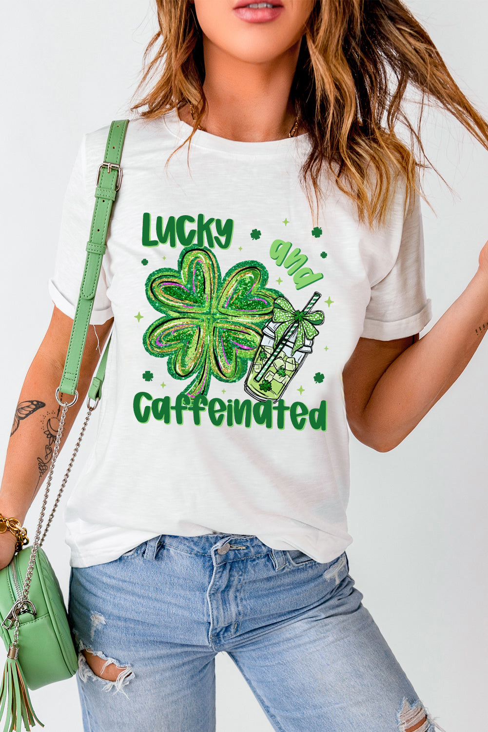 St. Patrick’s Lucky & Caffeinated Clover Graphic Tee