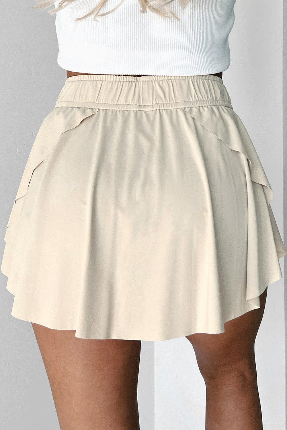 Black High Waist Drawstring Tennis Skort with Lining