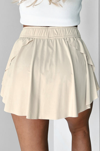 Black High Waist Drawstring Tennis Skort with Lining