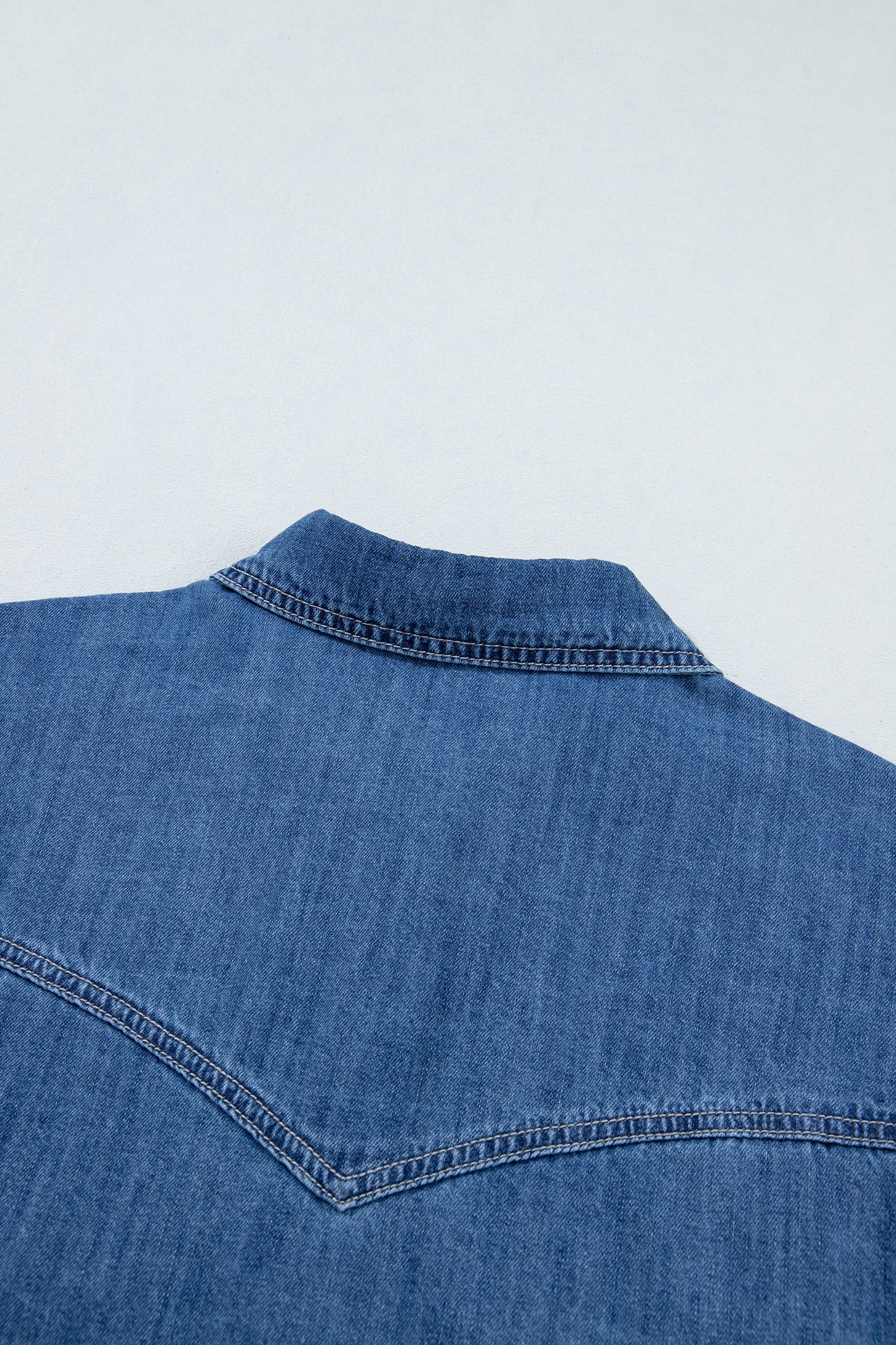 Sail Blue Western Patch Pockets Tunic Length Long Sleeve Denim Shirt