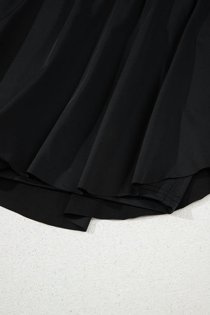 Black High Waist Drawstring Tennis Skort with Lining
