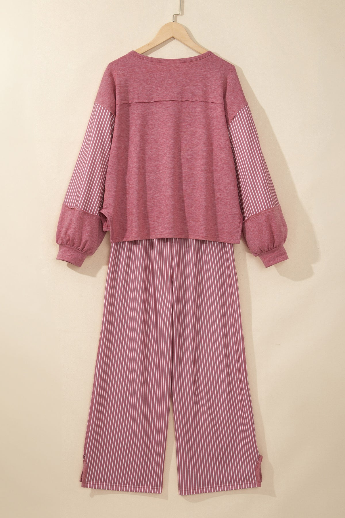 Women’s Stripe 2 Piece Lounge Set Long Sleeve Top Wide Leg Pants