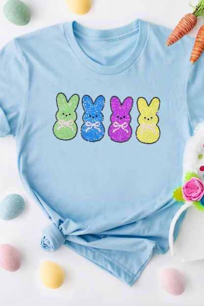 Easter Bunny Sequin Graphic Casual Short Sleeve T Shirt