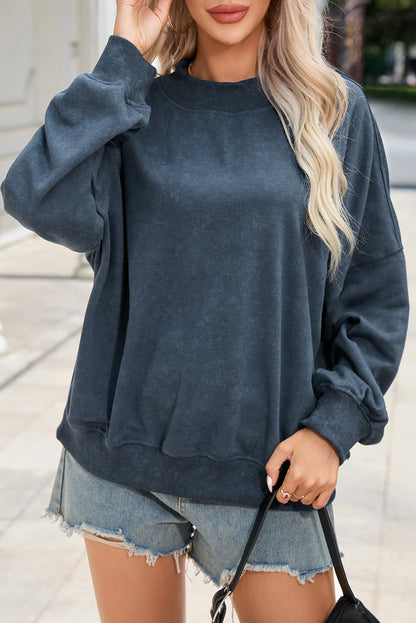 Washed Green Drop Shoulder Crewneck Sweatshirt for Women