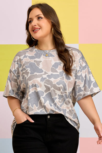 Plus Size Retro Camouflage Tee – Multicolor Casual Top