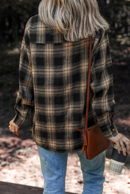 Retro Plaid Brushed Shacket with Double Flap Pockets