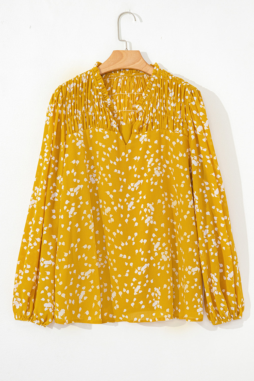 Bright Pink Plus Size Floral Print Ruched Split Neck Blouse