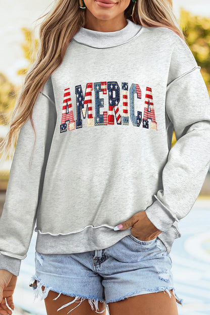 American Flag Graphic Mock Neck Oversized Sweatshirt