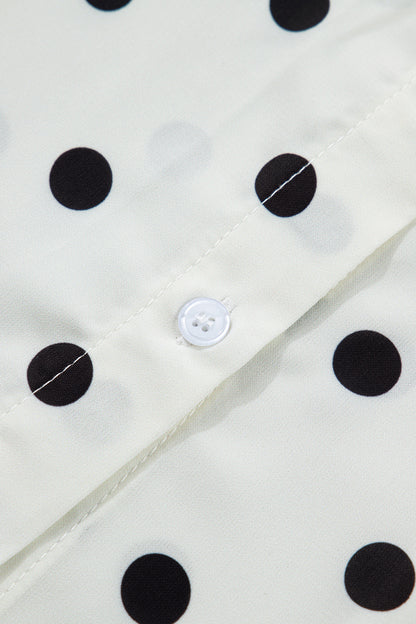 Beige Polka Dot Button Up Dolman Sleeve Loose Blouse