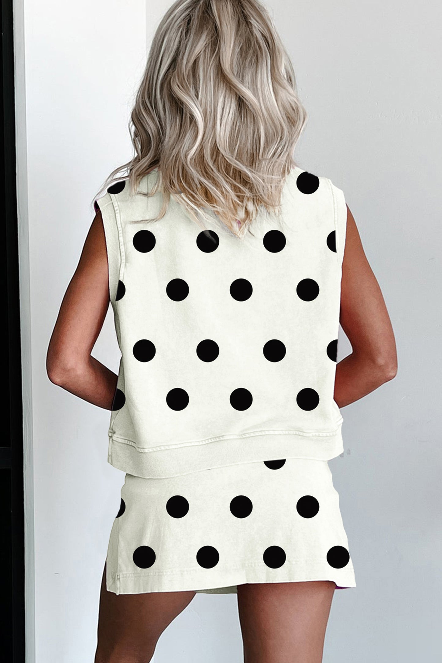 Polka Dot Tank Top Split Skort 2 Piece Lounge Set