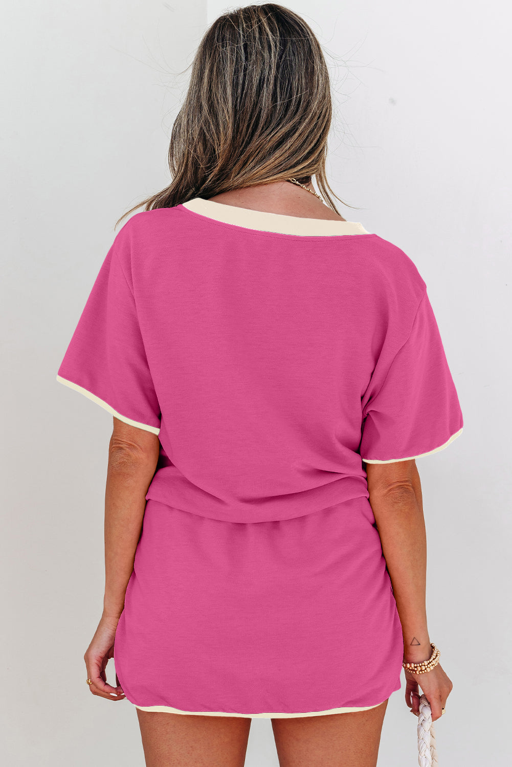 Colorblock Trim Tee Skort Set Drawstring Lounge Set