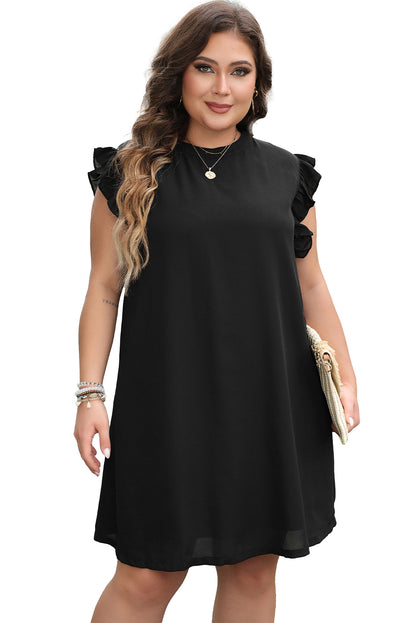 Black Keyhole Back Ruffled Plus Shift Dress