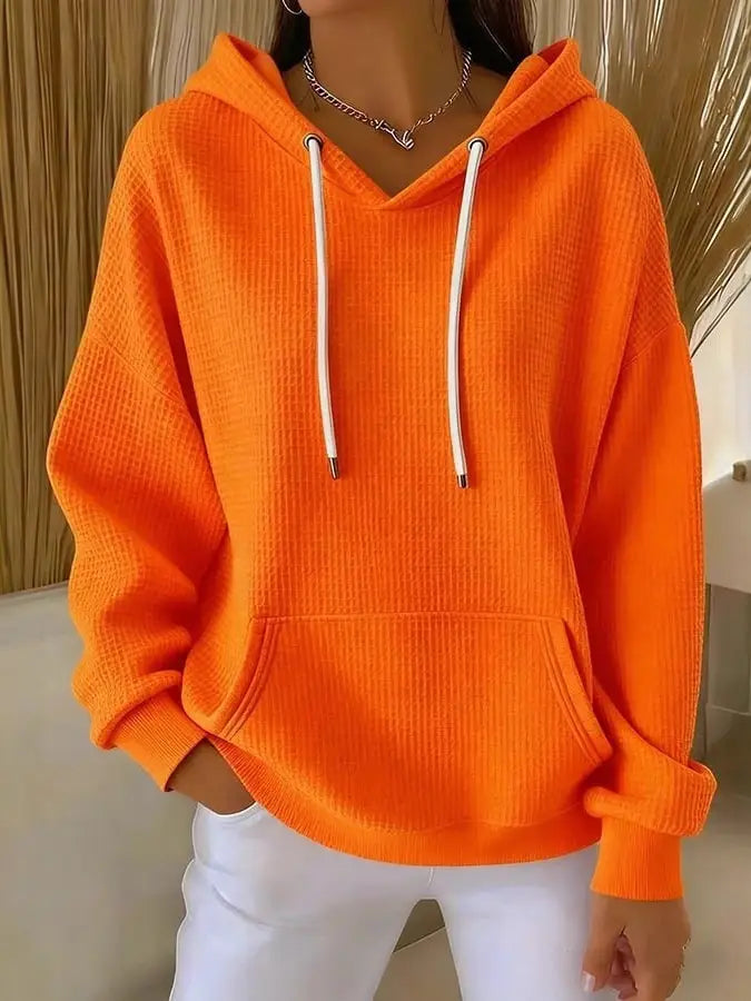 Waffle Knit Oversized Hoodie Kangaroo Pocket Top