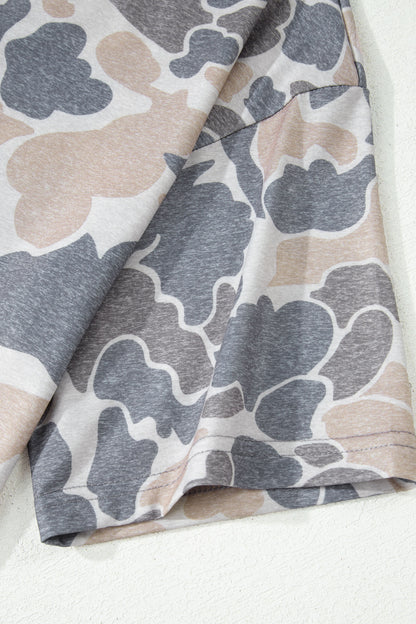 Neutral Camo Oversized Casual Crewneck T Shirt