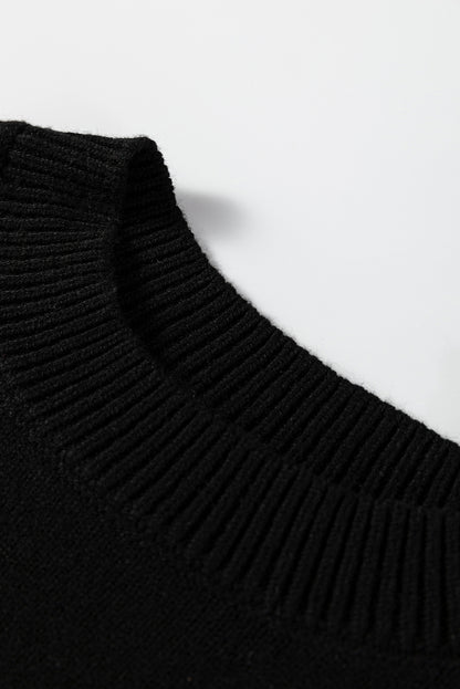 Black Beige Brown Colorblock Drop Shoulder Knit Sweater