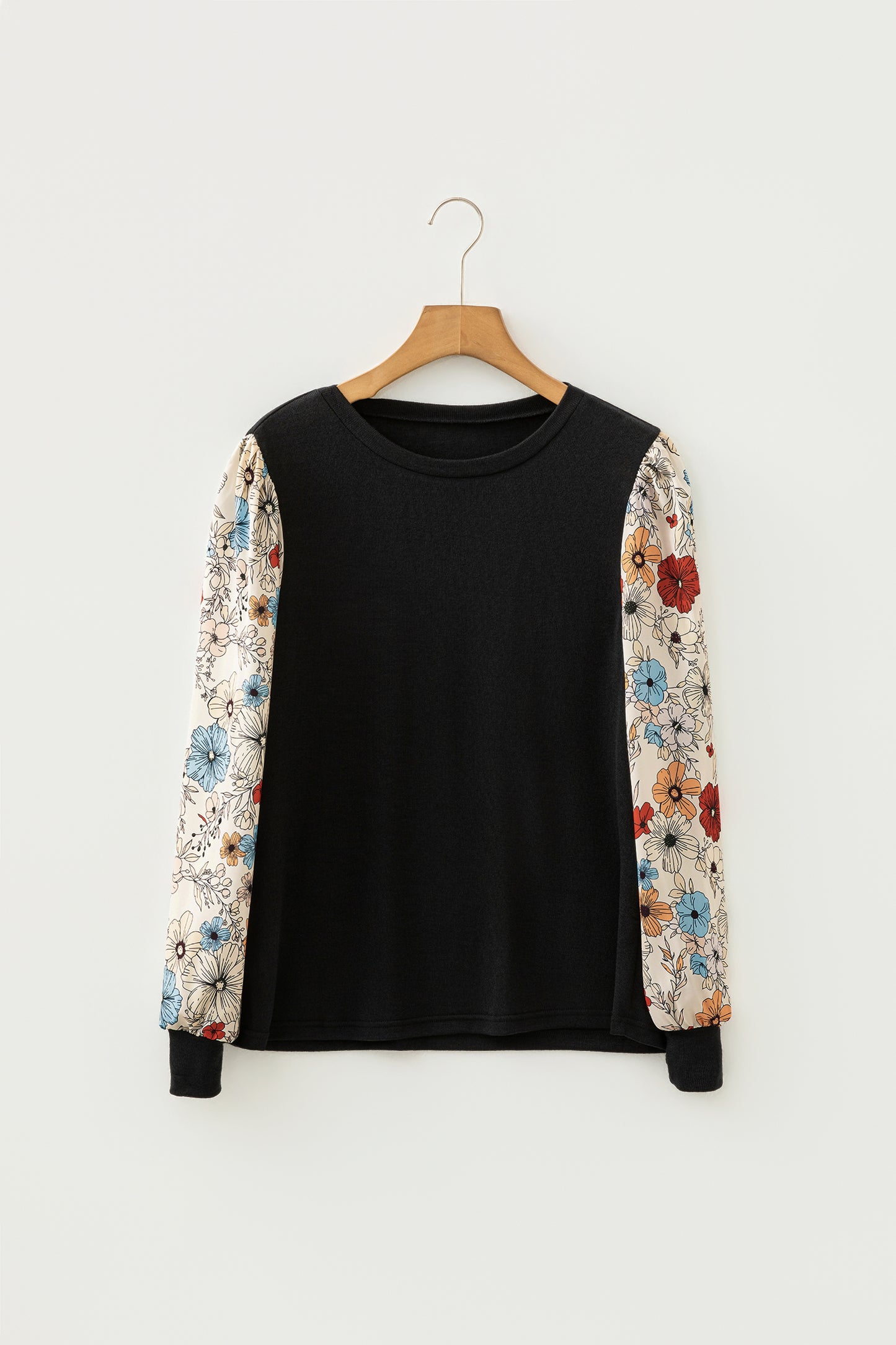 Black Leopard Puff Sleeve Patchwork Casual Top