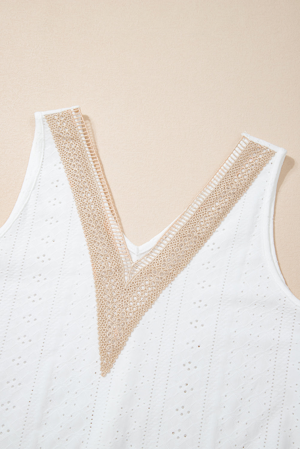 White Lace Crochet V Neck Tank Top Boho Eyelet Blouse