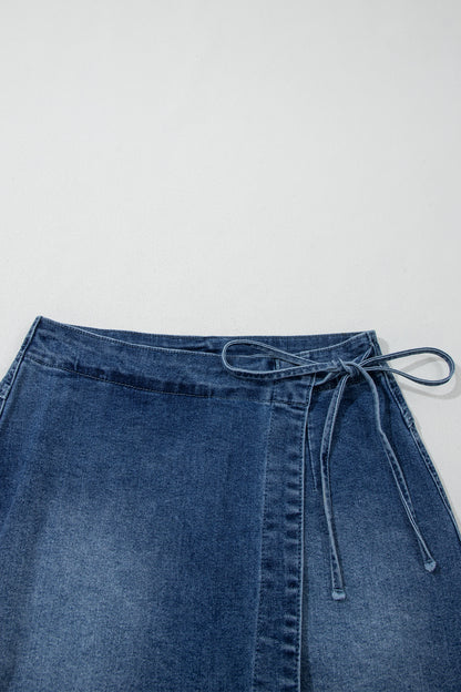 Denim Wrap Mini Skirt Women Tie Waist Casual Summer