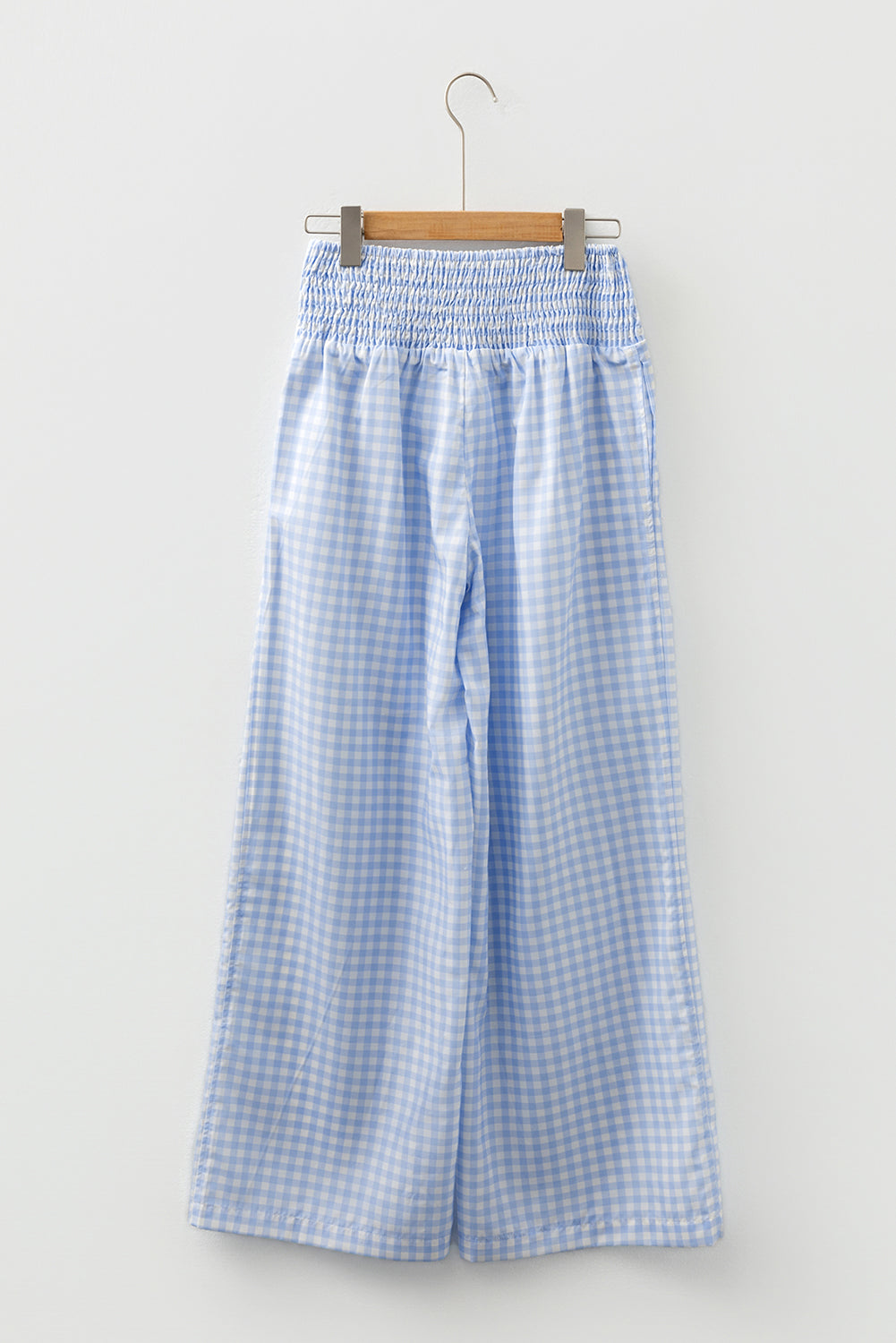 Plaid Smocked High Waist Wide Leg Casual Pants
