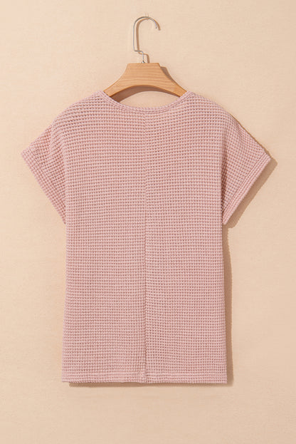 Mist Green Lace Patchwork Waffle Knit Summer Top